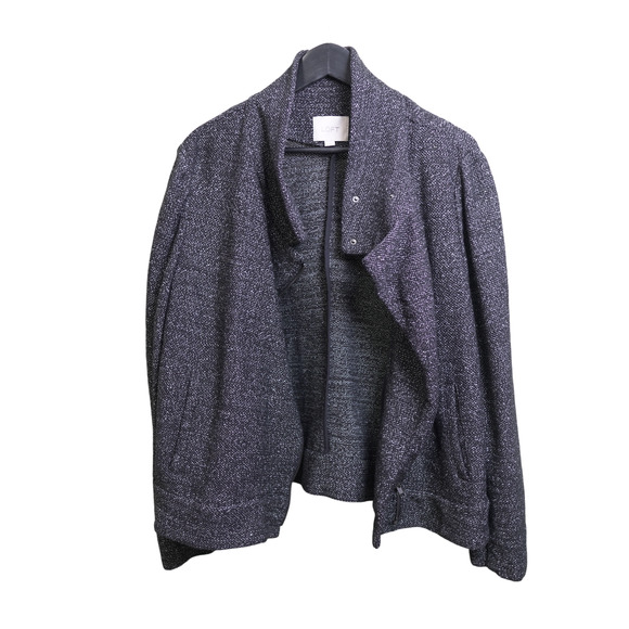 LOFT Tweed Biker Jacket Sz XL Gray Cotton Blend Lightweight Collared Pockets EUC - Picture 6 of 11